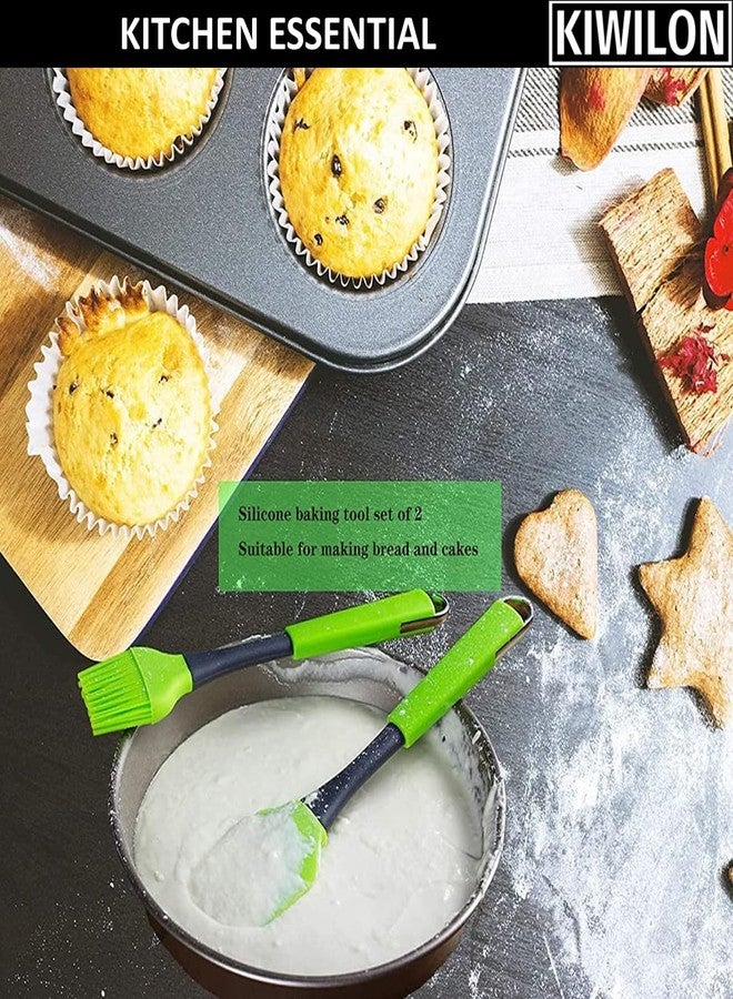 Kiwilon Silicone Brush for Oiling and Dough Scraper Spatula Set I Spatula Set for Non Stick Pan I Baking Spatula I Food Grade I BPA Free I Long Handle (GreenXGrey) - Image 3